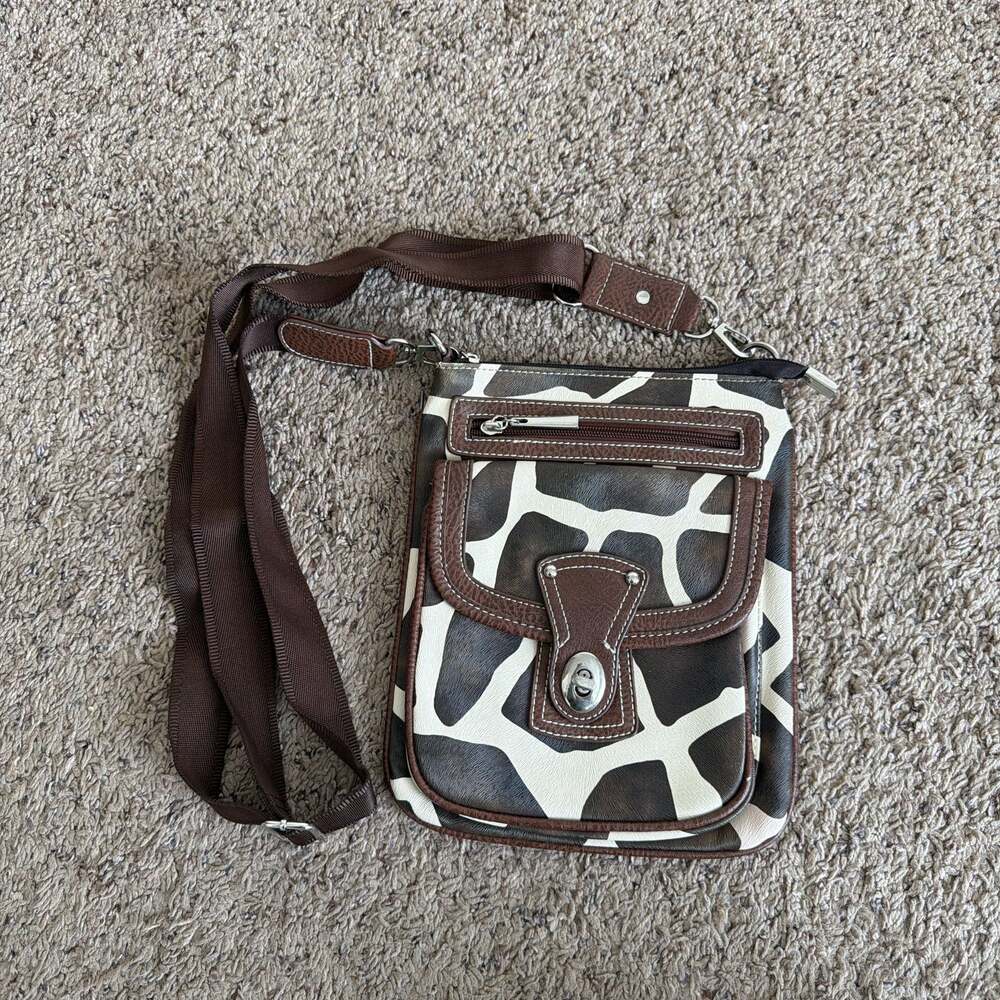 Womens Western Cow Print Crossbody Leather Purse Handbag in Brown